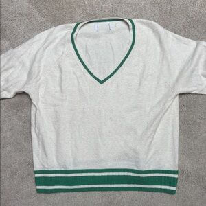 V-Neck Sweater with Green Trim